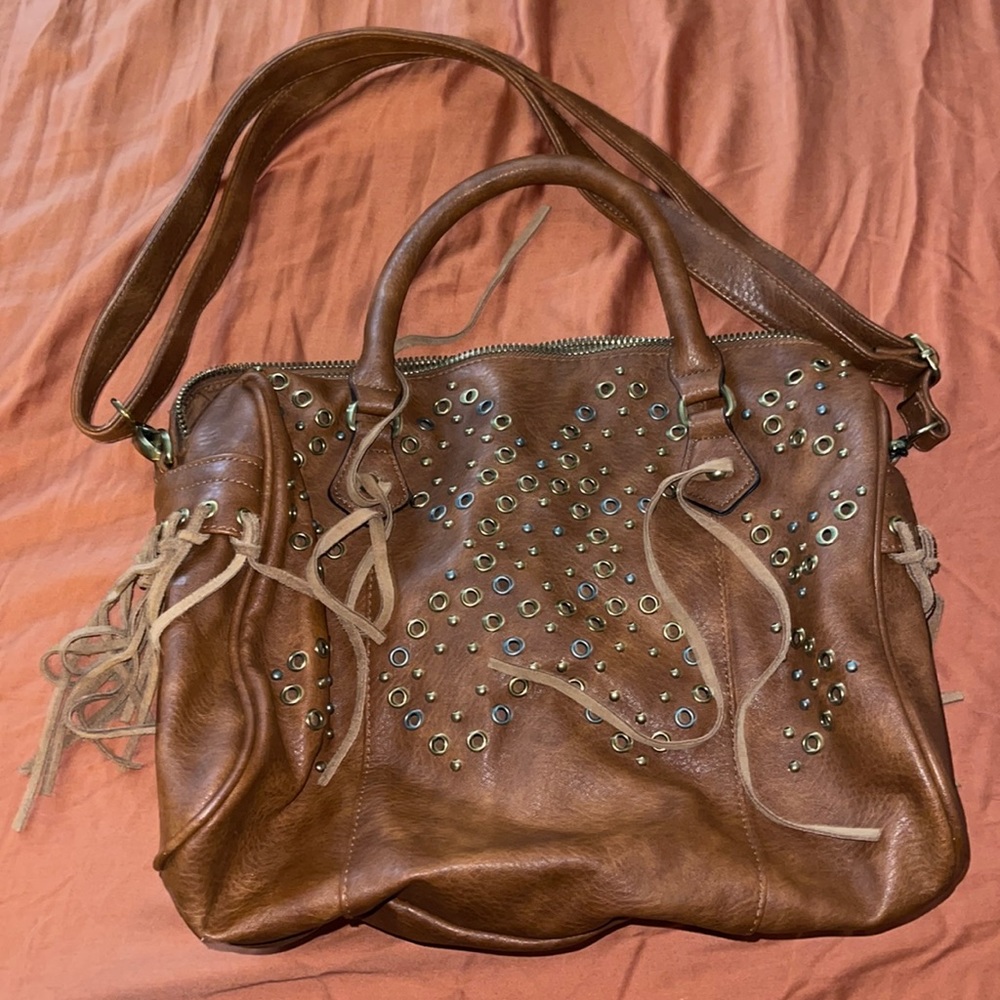Dolce Vita small faux tan leather duffel bag gold studded
